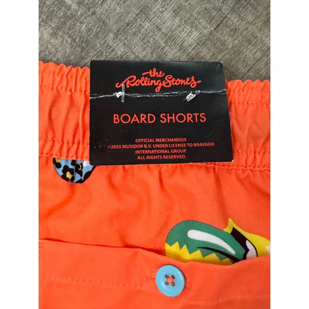 The Rolling Stones Mens Board Shorts Orange Tongue Logo Swim Trunks XL 40-42